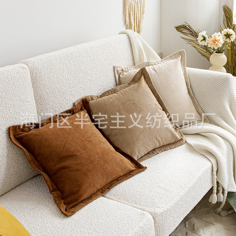 Cotton Corduroy Wide Side Pillow Case Living Room Sofa Cushion Solid Color Hotel Internet Celebrity Pillow Foreign Trade Cross-Border