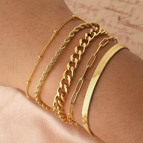 Direct selling 304 stainless steel plated with real gold, colorfast 5-piece bracelet set, fashionable light luxury, high-end jewelry