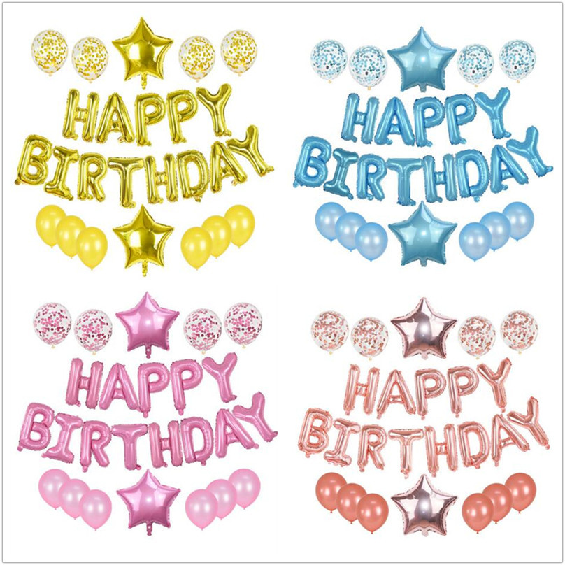 Cross-border exclusive creative birthday happy latex balloons decoration birthday party aluminum foil balloon set wholesale