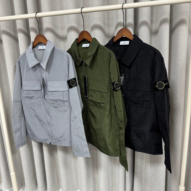 Cross-border ST brand solid color lapel shirt jacket with badge, outdoor waterproof, sun-protective, reflective, zippered long-sleeve coat Cross-border ST brand solid color lapel shirt jacket with badge, outdoor waterproof, sun-protective, reflective, zippered long-sleeve coat