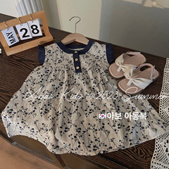 韓版童裝女童連衣裙夏裝2023新款洋氣文藝女寶寶夏季碎花公主裙子