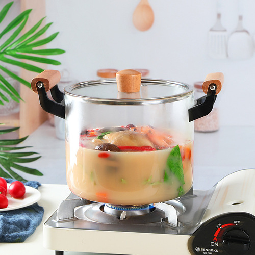 High borosilicate transparent pot double-eared glass pot open flame soup pot stew pot soup household high temperature resistant gas steamer heat resistant