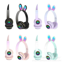 源头厂家 新款萌兔LED发光蓝牙耳机 插卡收音无线折叠5.0芯片通用