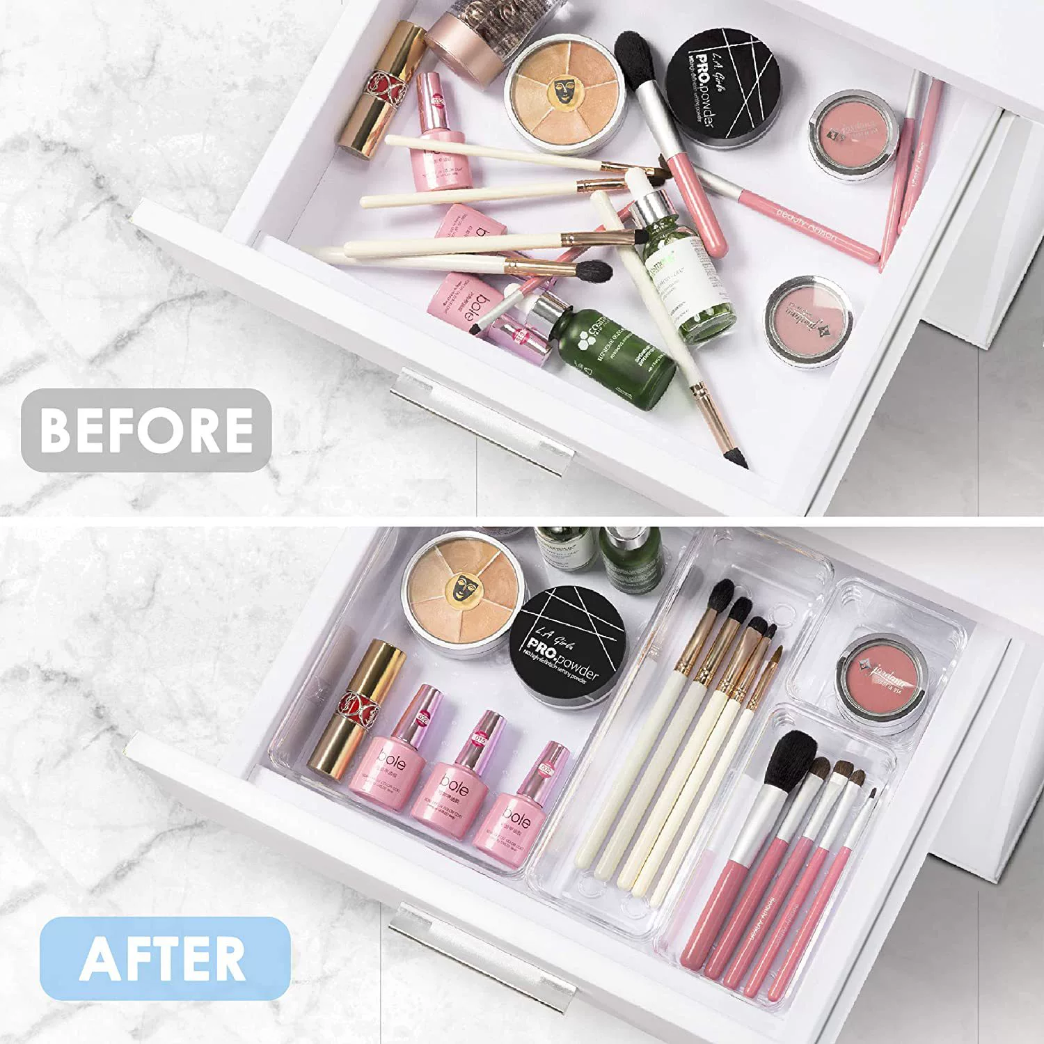 Storage Box Set — Transparent Plastic Organizer for Dressing Table, Multi‑size Modular Containers