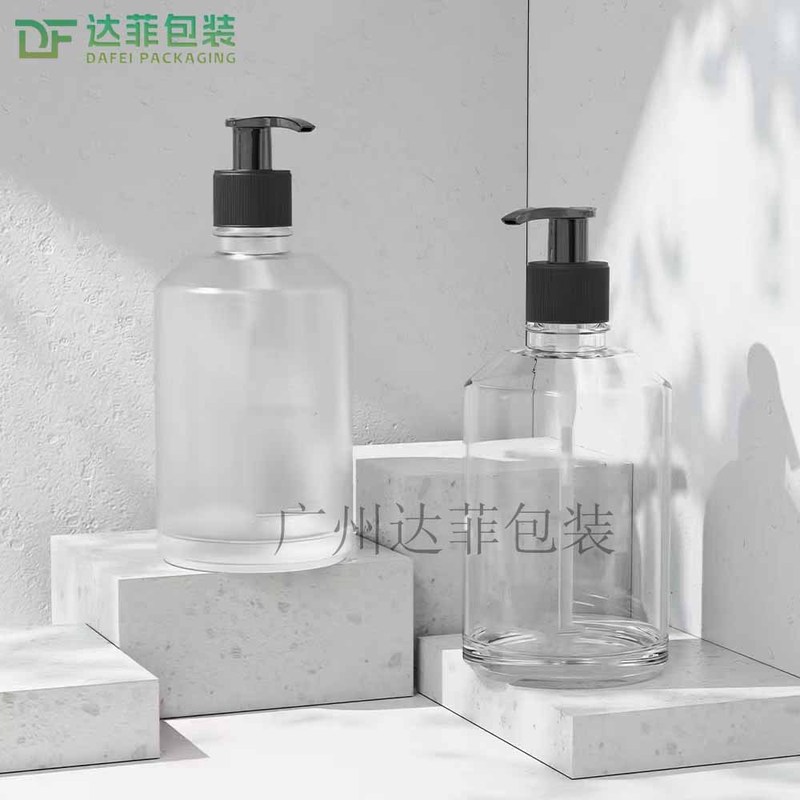 新款350ml斜肩高脖按压式洗发水瓶按摩膏大容量透明玻璃洗护瓶包|undefined