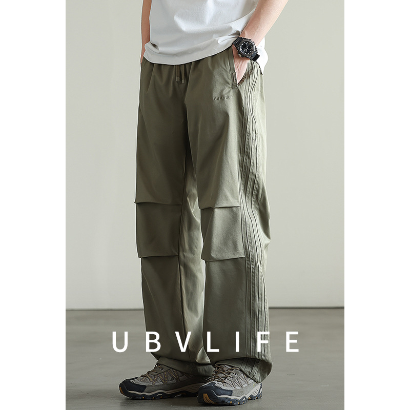 Functional wind pleated silhouette draped wide leg overalls men's 2025 spring sports hiking pants