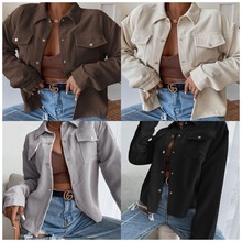 2021秋冬女装新品亚马逊独立站爆款欧美时尚灯芯绒衬衣外套女现货