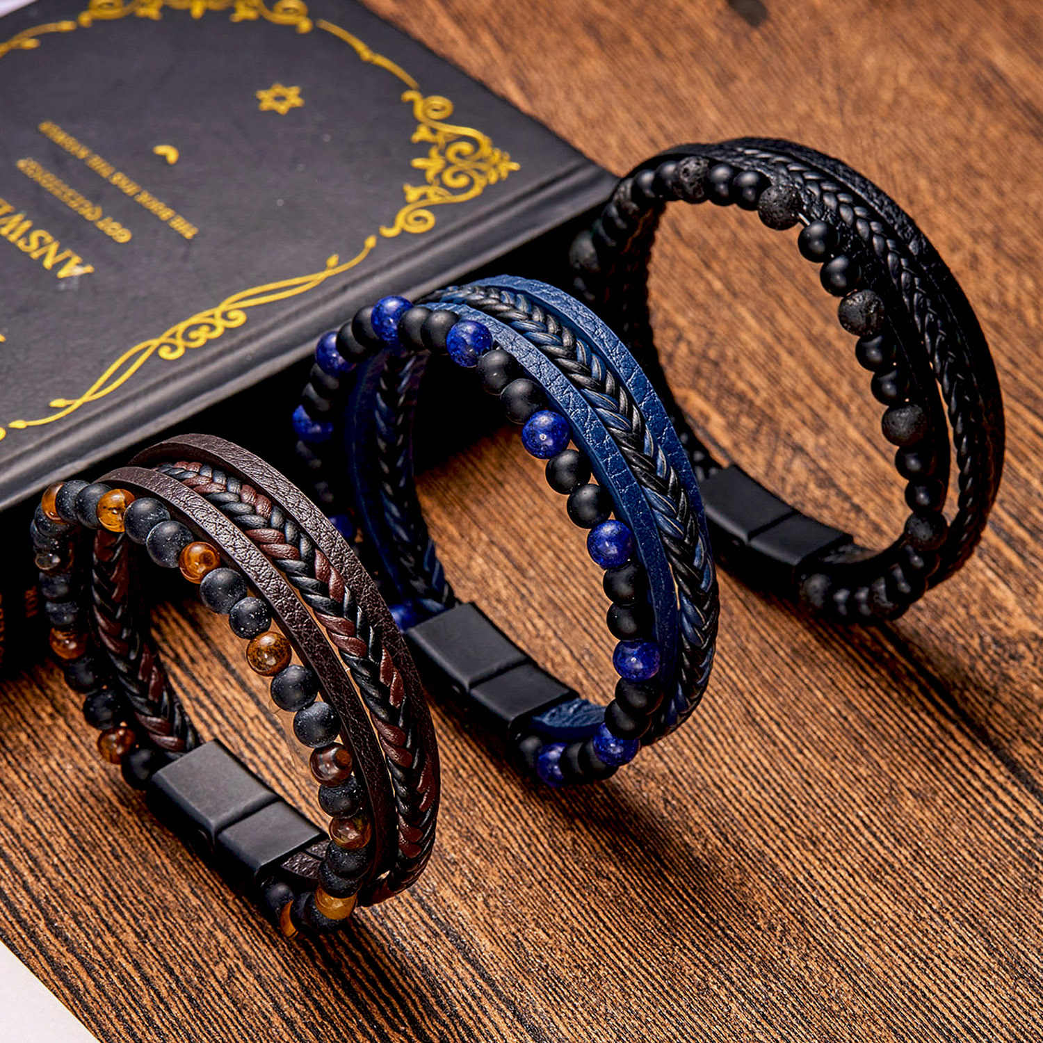 Cross Pattern Hip-Hop Cross Pu Leather Alloy Men's Bangle Men Cord & Leather Bracelets