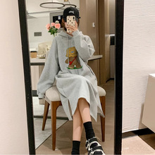 宽松大码女装秋冬2025新款中长卫衣裙休闲时尚加绒连衣裙女ins