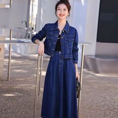 欧洲站洋气牛仔套装裙女春秋新款休闲短外套半身裙两件套