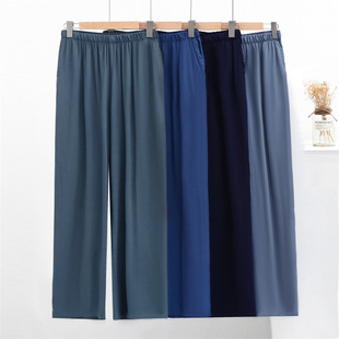 Cotton silk trousers men's middle-aged and elderly plus size pajama pants with pockets artificial cotton summer thin plus size loose home pants