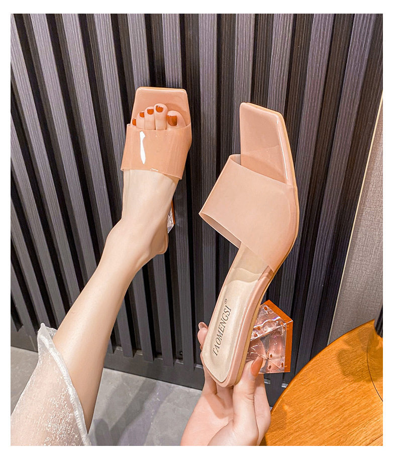 Dép sandal nữ quai ngang mũi vuông đính pha lê, đế dày gót vừa 3–5 cm — Màu bạc, Màu hồng nude, Màu mơ Nude chi tiết 25