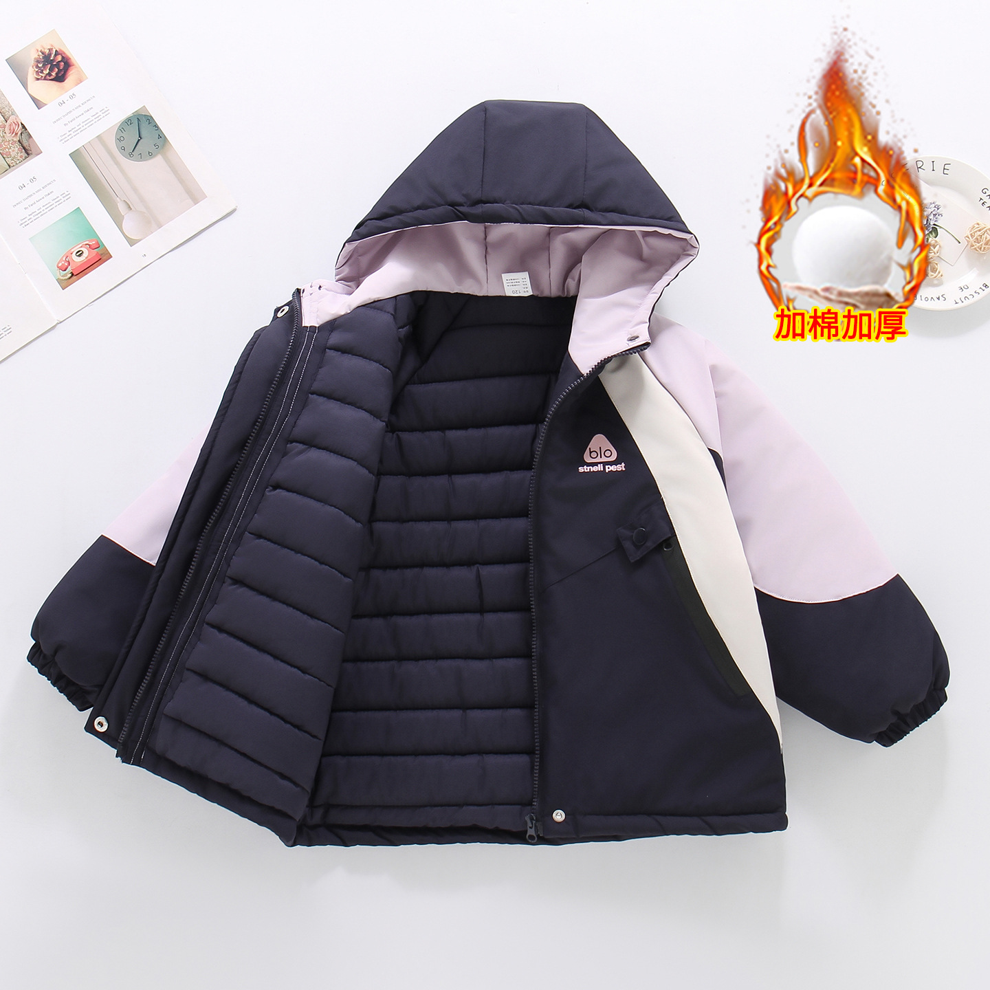Girls' 2026 New Style Thickened Cotton-padded Windbreaker Jacket, Autumn and Winter New Style Stylish Hooded Outerwear Outdoor Cotton-padded Clothing