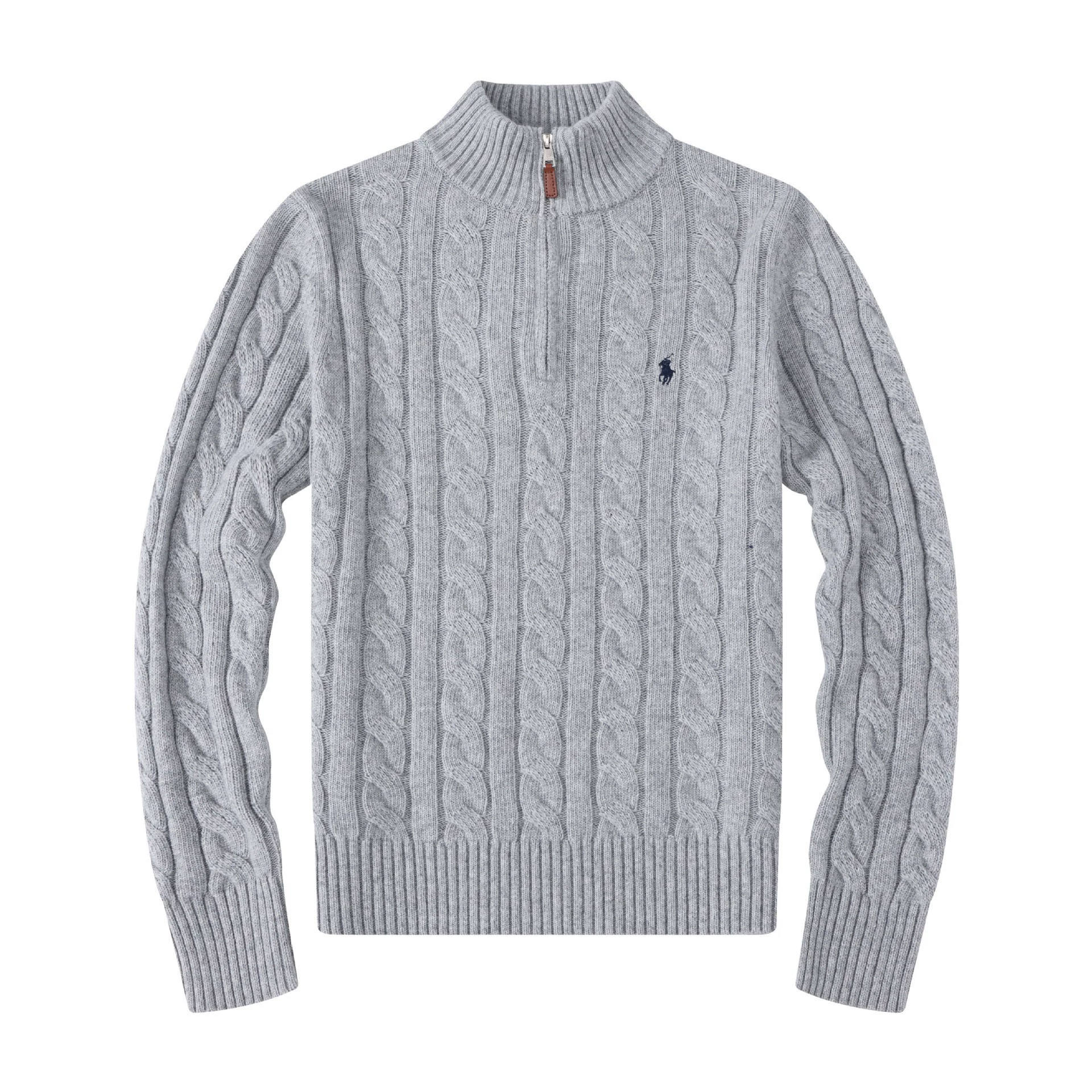 Men's half-zip wool sweater, cable knit demi-season pullover, zipper collar, S–XXL