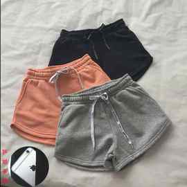 运动短裤女宽松2022夏新款高腰a字阔腿裤毛圈棉ins糖果色休闲热裤