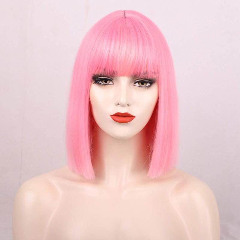 クロスボーダーアマゾンホリデーウィッグアニメカラフルなボボヘッドコスショートヘアマルチカラーフラット前髪ショートストレートヘアヘッドギア|undefined