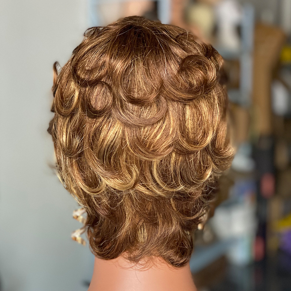 Peruca de cabelo humano curta e ondulada estilo natural diário_voghion.com