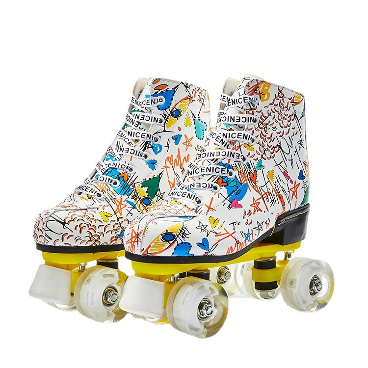 Foreign Trade Roller Skates For Adults Double-row Four-wheel Full Set Of Colorful Flashing Roller Skates