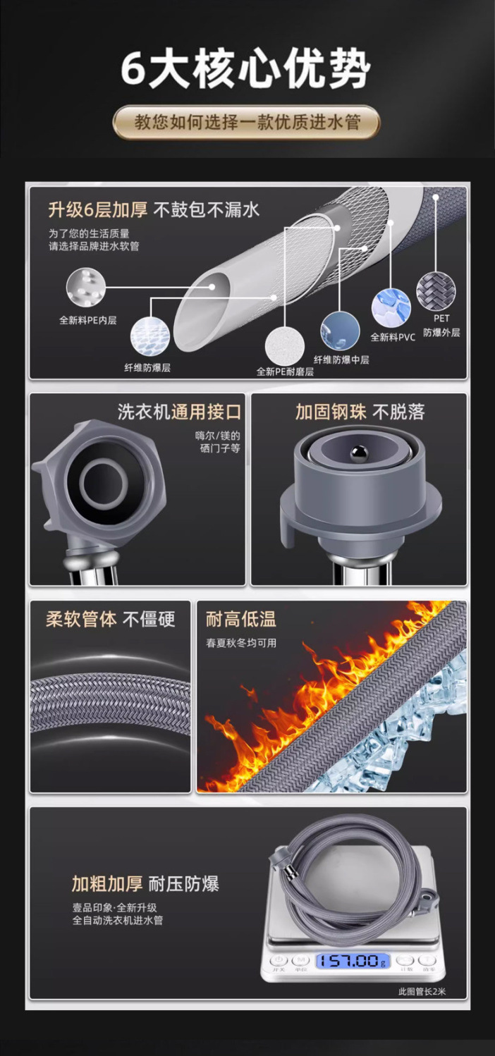 Fully automatic washing machine water inlet pipe, extended water pipe, universal joint, nylon screw socket, faucet connection pipe details Picture