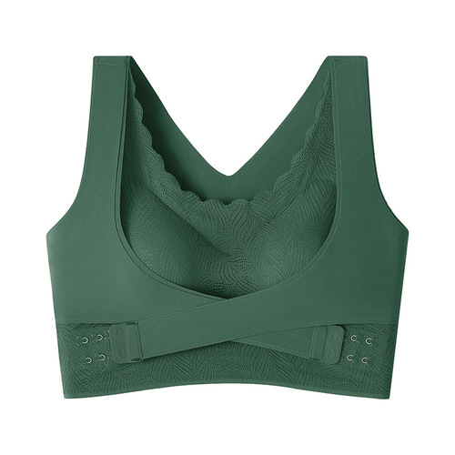 Sexy Cross Back Lace Bra for Women with Side Hook and No Wire to Gather and Contain Puffy Breasts, Invisible Sports Shock Absorbing Bra 