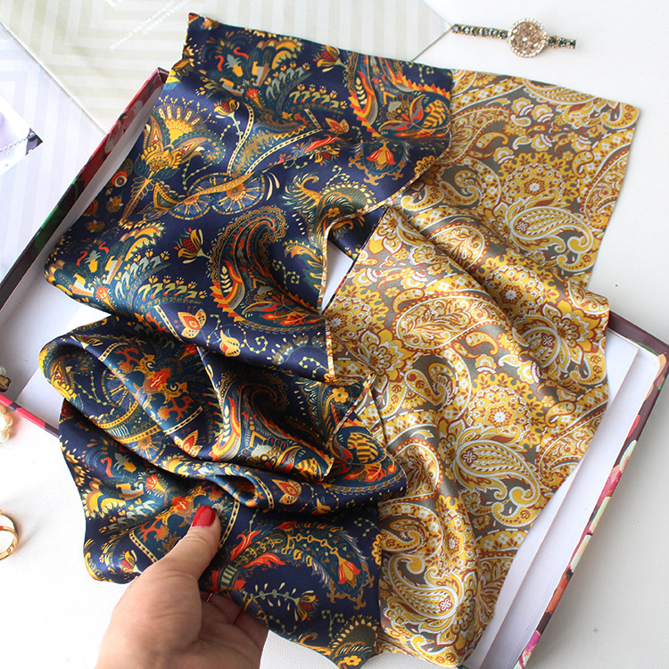 Dunhuang Cashew Flower Double-layer Silk Long Scarf Small Ribbon Mulberry Silk Scarf Versatile Multifunctional Long Scarf Wholesale Women