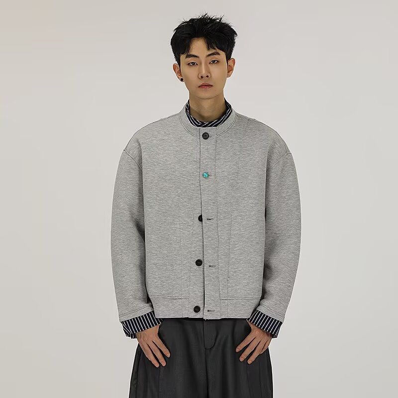 Falsa camisa de dos piezas de suéter masculino a cuadros empalmado primavera y otoño viejo estilo de dinero perezoso cardigán chaqueta de fábrica transfronteriza al por mayor