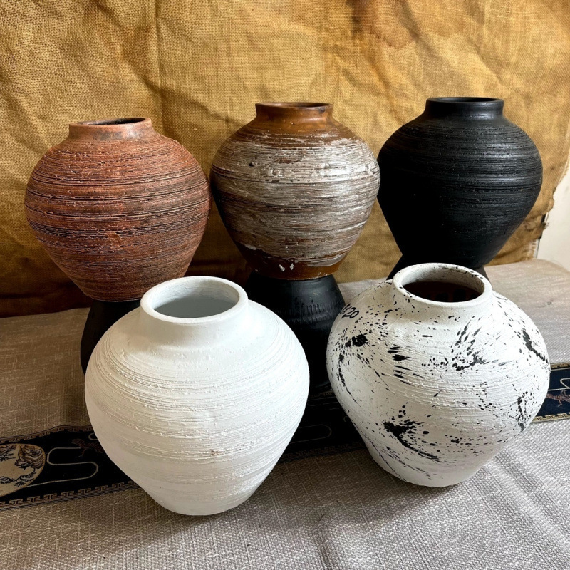陶手工陶罐复古陶瓷花瓶中式干花插花装饰品多肉大花盆客厅摆件|undefined
