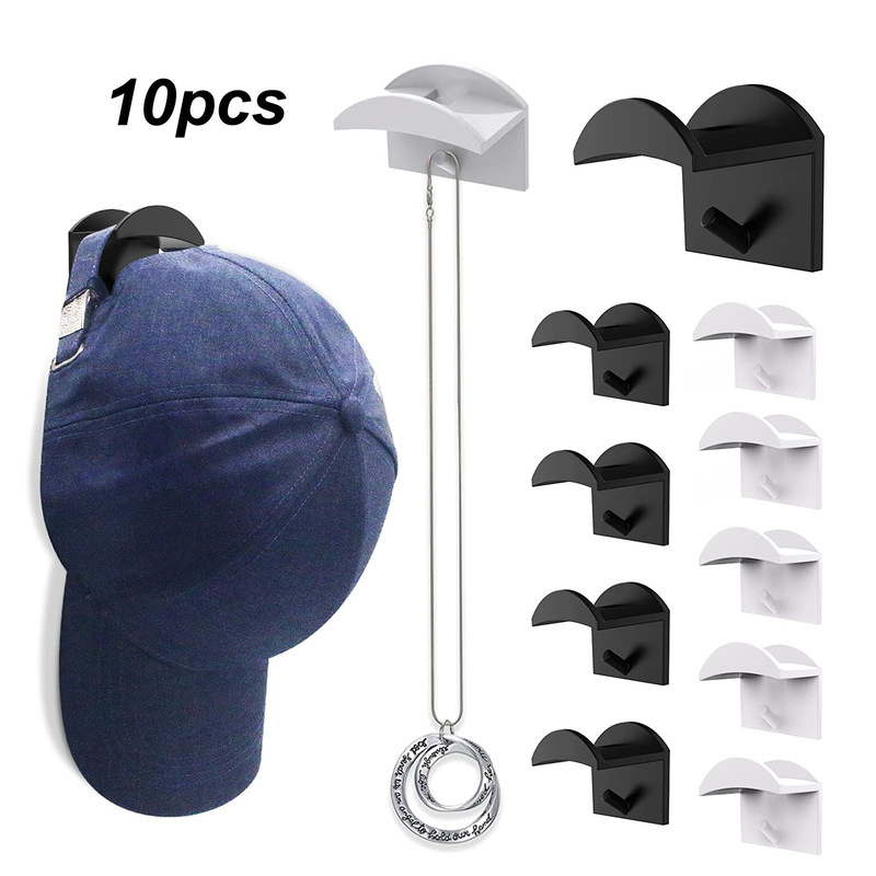 Wall-mounted Adhesive hat Hook hat hooks Baseball Cap Hook hat Display Rack Without Drilling 10 Pack