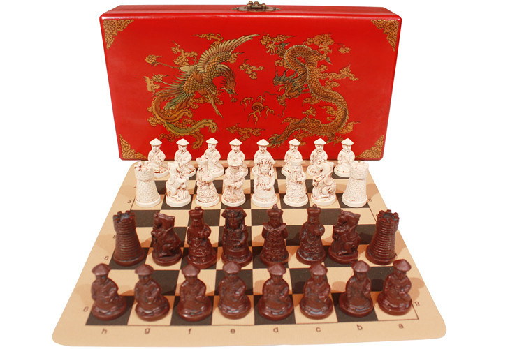 Cross-border international chess 3D figurine chess clearing pawn chess pieces leather chessboard wooden chess box