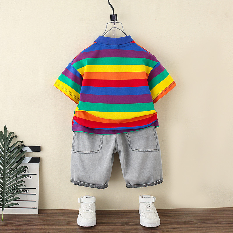 7376 traje de niño verano 2025 nuevos pantalones cortos de mezclilla para niños verano niño bebé manga corta de dos piezas de moda