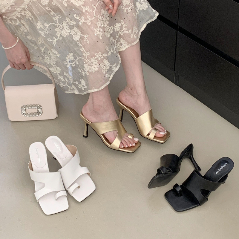 Exclusive retro summer sandals square toe open toe heels
