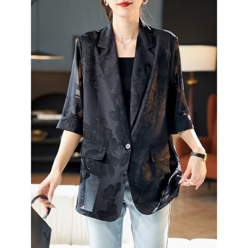 Women's 2025 Spring and Summer Long-Sleeve Vintage Brocade Sun Suit Jacket, Loose and Comfortable, Large Size, Thin Design