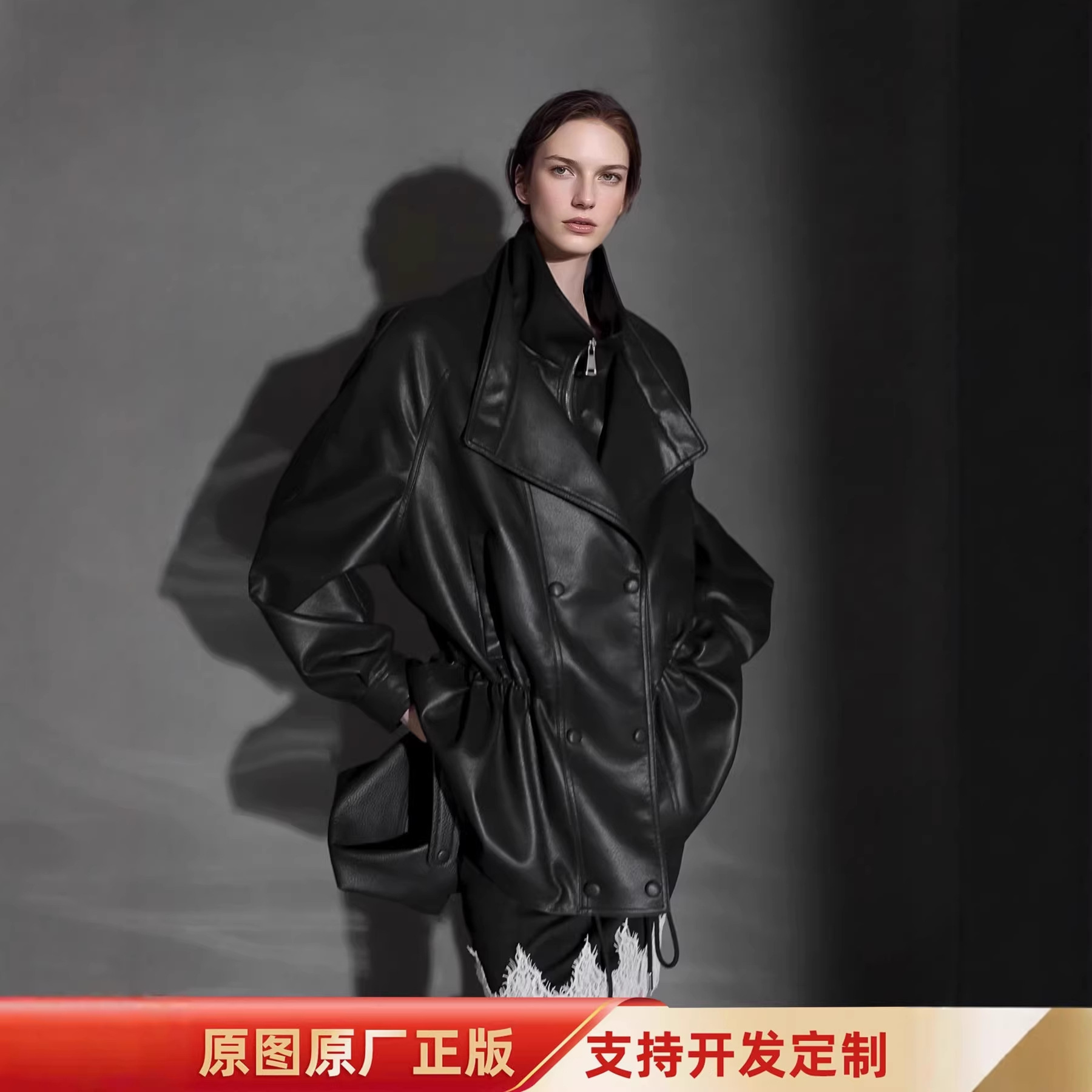 Vintage Suit Collar Double-Breasted Sheepskin Leather Jacket with Double Pockets Korean Chic Casual Loose Coat for Women Spring New Style