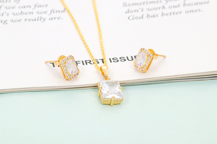 15g Weight Retro Square Copper Plating Inlay Zircon Women's Earrings Necklace 1 Set
