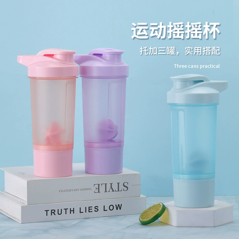 Летний хит продаж, спортивная шейкерная чашка, герметичный смешивающий шарик, чашка для фитнеса, розовый, синий, фиолетовый, трехцветный шейкер для приготовления протеинового порошка