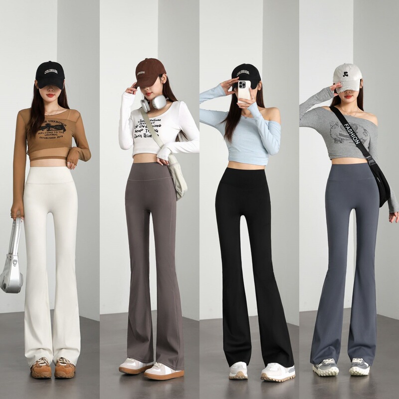 Mermaid Line Flared Shark Pants for Women, Spring and Autumn High-Waisted Tummy Control Slimming Yoga Pants, Customizable Alo Bell-Bottom Pants