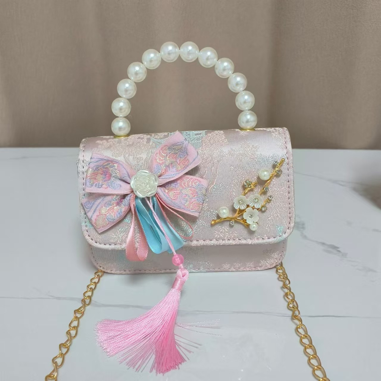 Bolsos infantiles de alto nivel, exquisitos antiguos, bolsos de cambio de niña, bolsos de mano de perlas de princesa, bolsos de almacenamiento