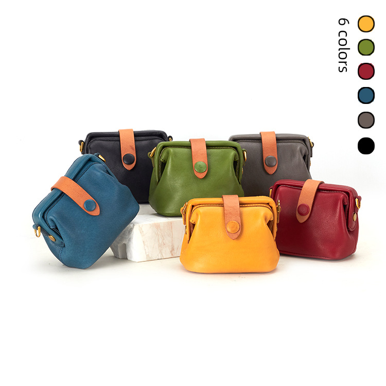 Mini Kiss-Lock Purse Genuine Leather Small Bag Top Grain Cowhide Doctor Bag Vegetable Tanned Leather Minimalist Commuter Crossbody Bag