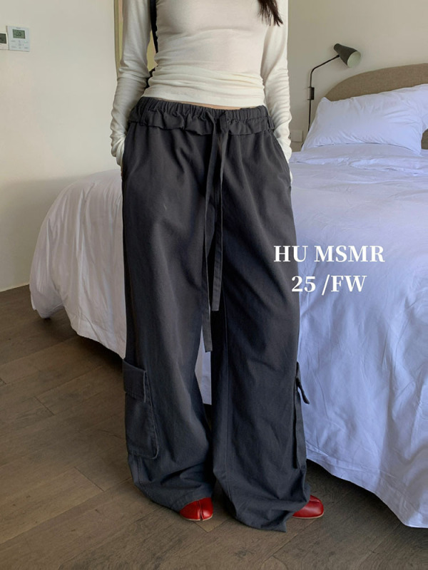 广州十三行HUMSMR秋上新爆款美式抽绳木耳边设计口袋工装裤L1135|undefined
