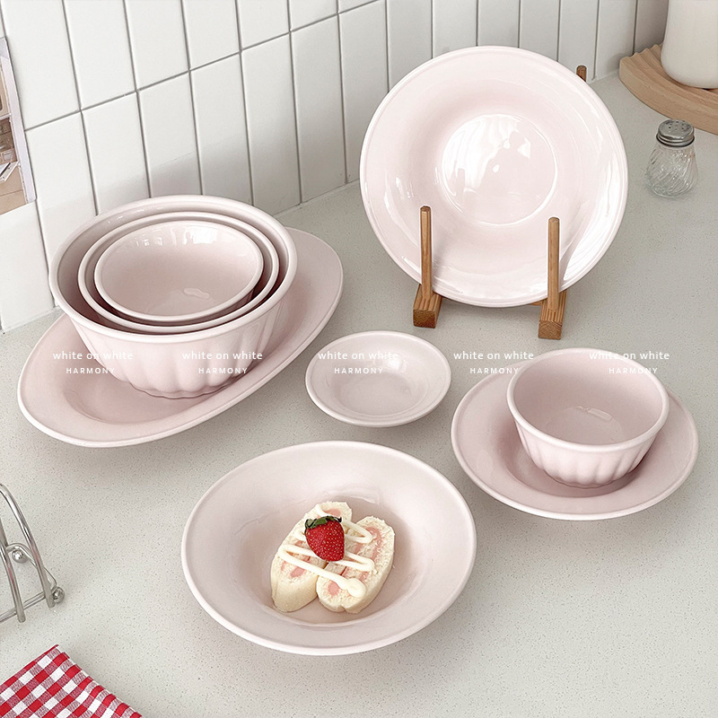 Cream Style Tableware Bowls and Plates Ceramic Dinner Plates Home Set Cute Plates High-End Salad Plates Cake Dessert Plates