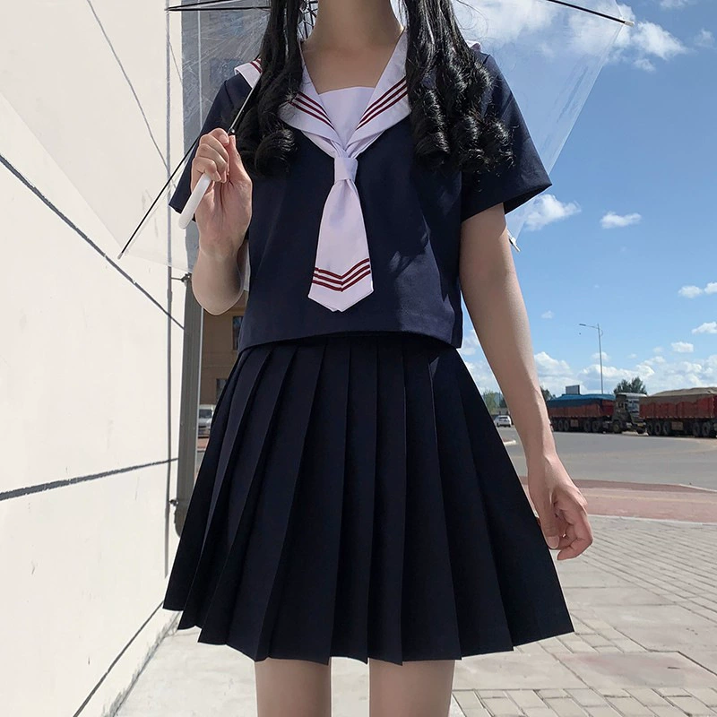 Японская форма синее тело белый воротник красный три средней сцены костюм мягкий костюм девушки матрос форма школьная форма костюм