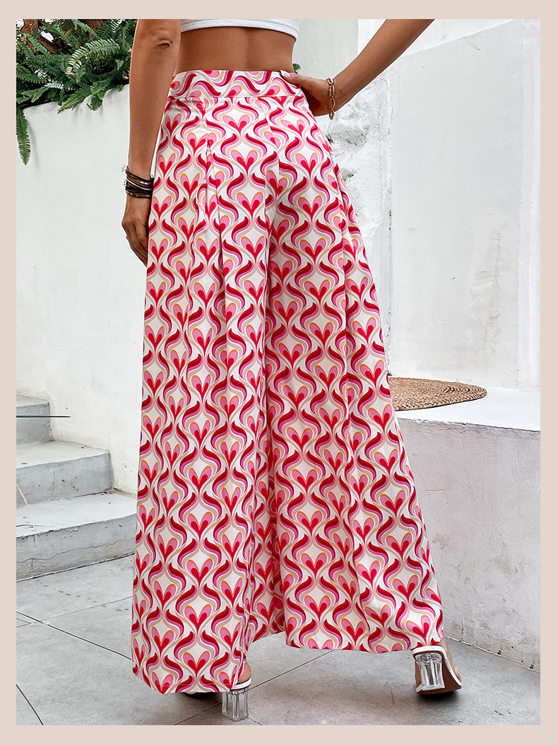 Red Printed Flared Wide-leg Pants_voghion.com