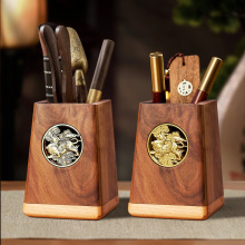 黑胡桃实木笔筒办公桌面收纳摆件教师节文创礼品送老师礼物定制