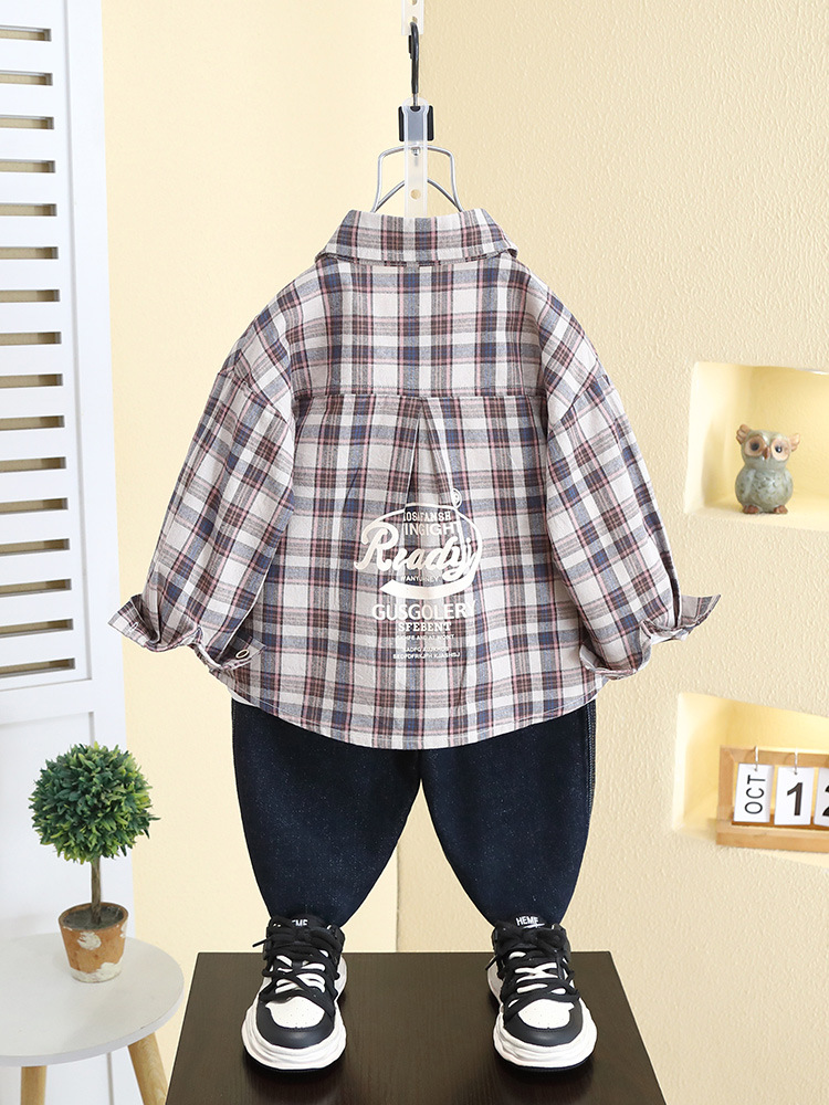 7790 Chaqueta Camisera Moderna y Elegante para Niños, Primavera y Otoño 2026, Nueva Camisa a Cuadros para Niños, Top Informal para Bebés
