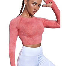 跨境瑜伽上衣女春夏款高级感紧身外穿运动长袖修身显瘦裸感健身服