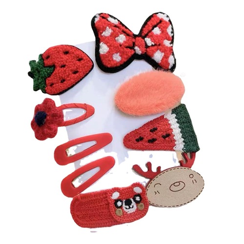 Children's hair clip plush knitted clip autumn and winter new cute cartoon fruit flower princess girl's hair clip