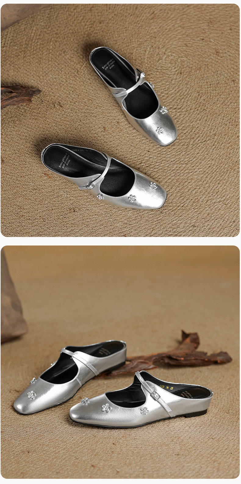 Sandal mule nữ gót thấp mũi kín đính đá pha lê màu rượu vang đỏ — Rượu vang đỏ chi tiết 21