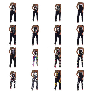 European station new jumpsuit multi-printed plus size suspenders skull head suspenders manufacturers in stock