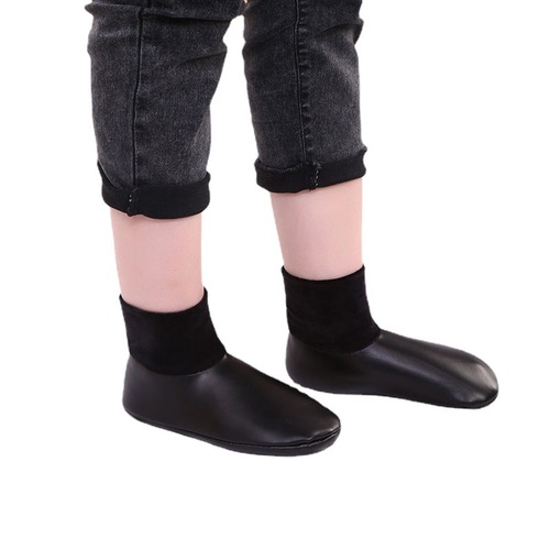 Leather floor socks for adult women and men, soft sole indoor high-top lined socks, warm and thick padded thermal carpet socks