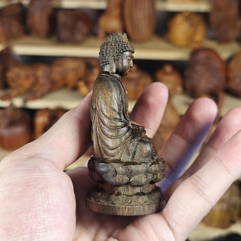 8cm印尼达拉干木雕佛像桌面家居大日如来摆件文玩雕刻释迦牟尼|undefined